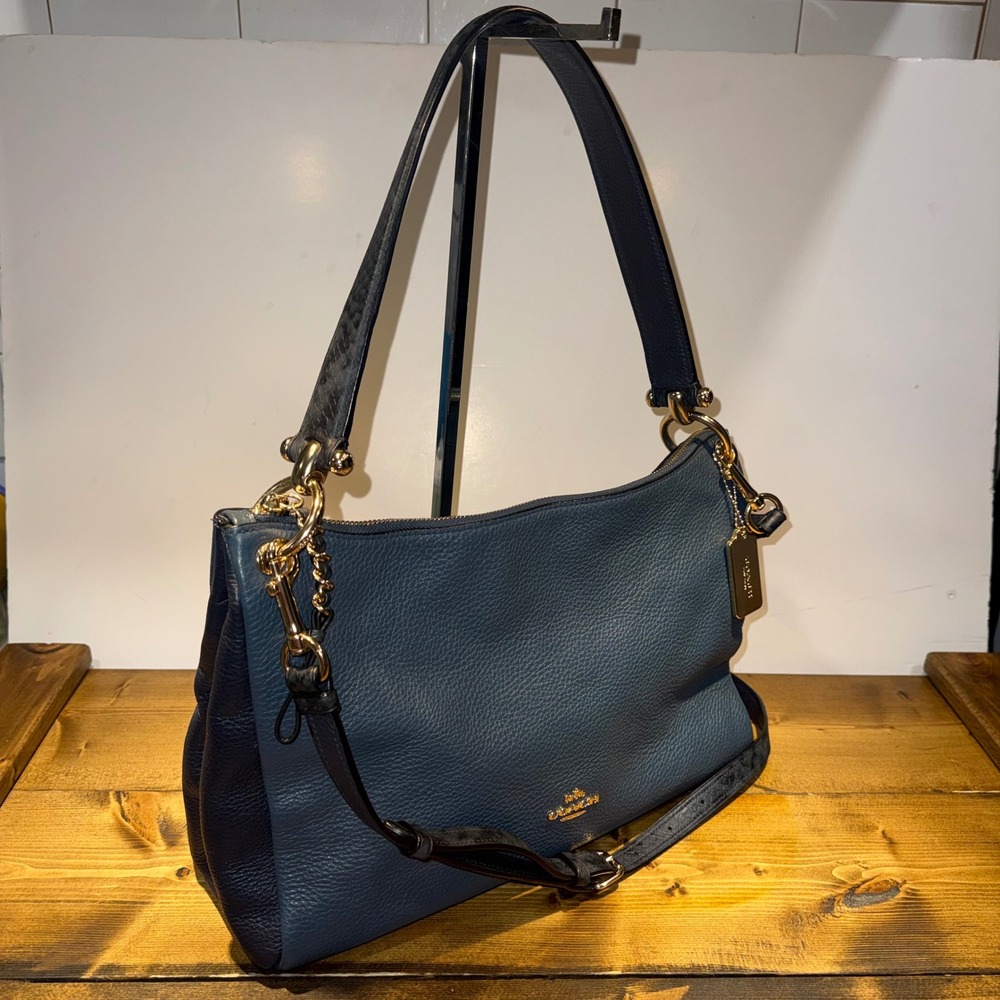 Coach Mia 2 Tone Navy Midnight Blue Shoulder Bag Crossbody Snake Embossed